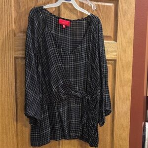 Jennifer Lopez Black Checkered Blouse